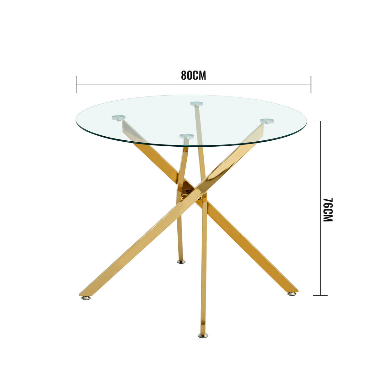 ESSTISCH rund 80/80/76 cm aus Glas und Metall in Gold - Goldfarben, Metall (80/80/76cm) - Flora Grace