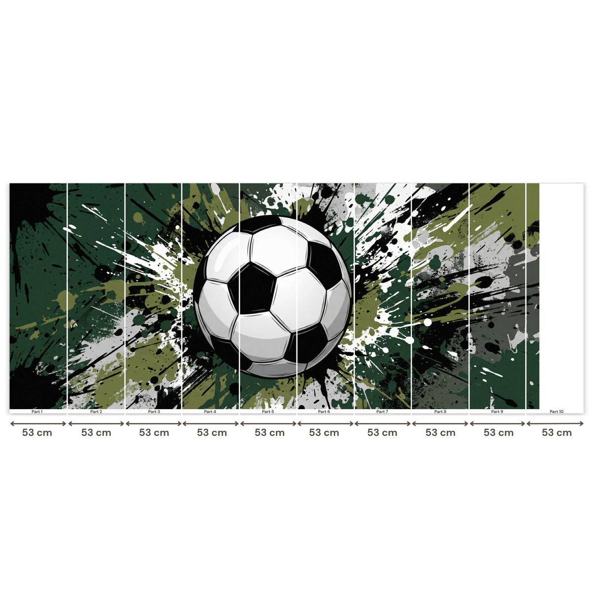 KINDERTAPETE - Fußball - Farbe - Spritzer - Grün - 450x200 cm - Dunkelgrün, Papier (450/200cm) - OnlyWow