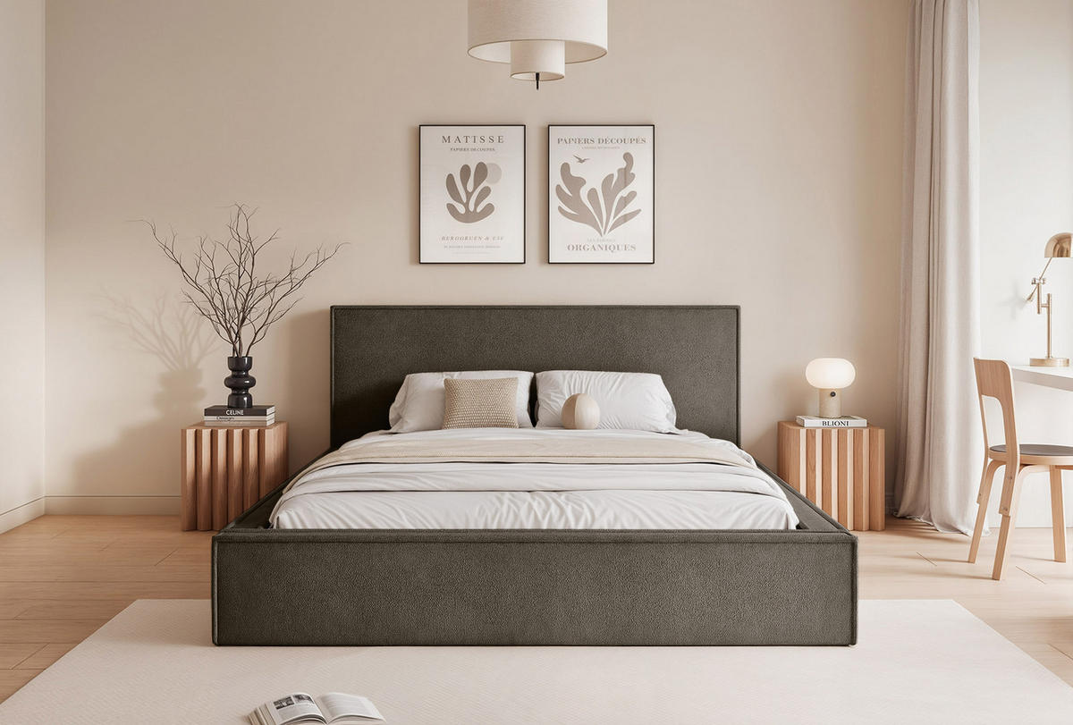 POLSTERBETT MENDOCINO LIGHT 140x200 cm, Dunkelbraun - Dunkelbraun, Textil - Fedve