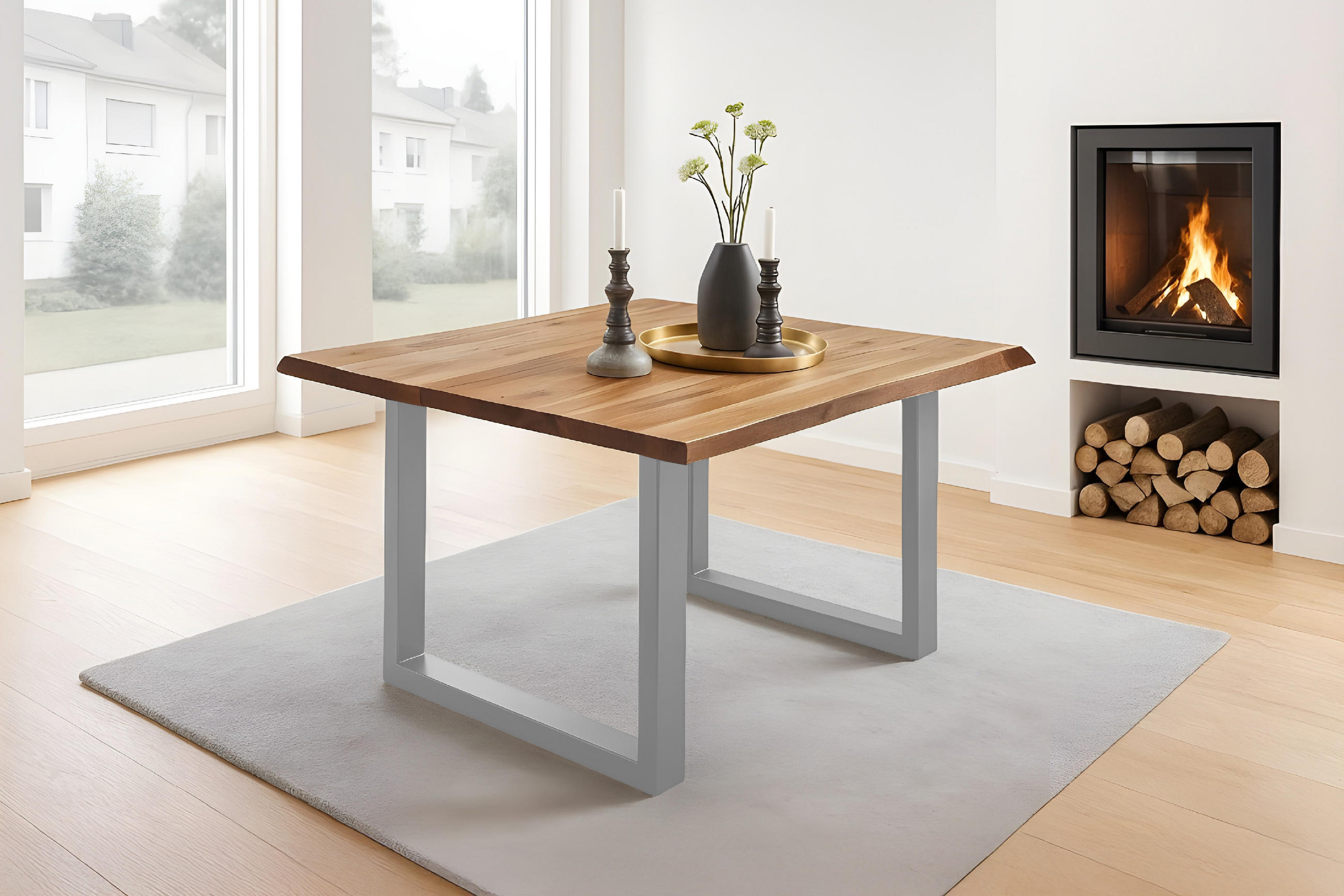 ESSTISCH NOAH - Beige/Silberfarben, Holz/Metall (90/90/77cm) - SAM
