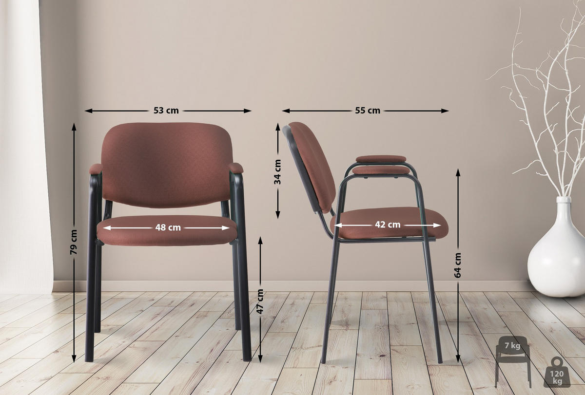 BESUCHERSTUHL Stoff braun - Schwarz/Braun, Textil/Metall (53/79/55cm) - CLP