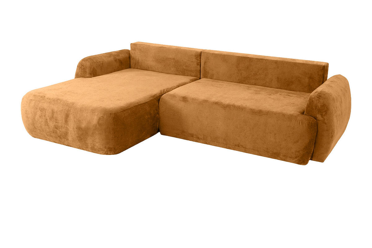 ECKSOFA Mit Schlaffunktion Und Bettkasten, Chenille-Stoff Perfecto, Honigfarbe, Links, HELA II - Honig, Holz (280/184cm) - Kaiser Möbel