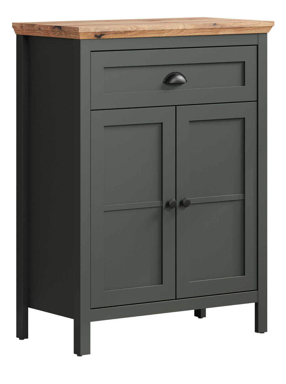 FLURKOMMODE grün, Evoke Eiche 77 x 102 cm, Schuhkommode im Landhaus-Stil - Eichefarben/Schwarz, Holzwerkstoff/Kunststoff (77/102/39cm) - Top.Furn