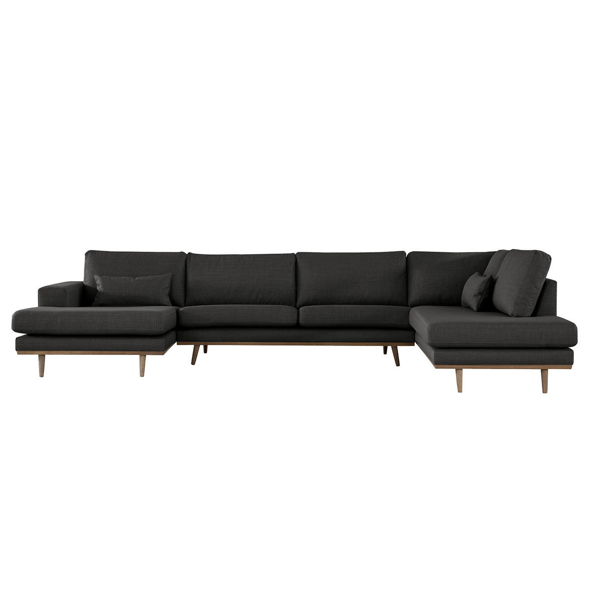 WOHNLANDSCHAFT mit Longchair - Eichefarben/Schwarz, Eichenholz/Textil (371/81/219cm) - home24