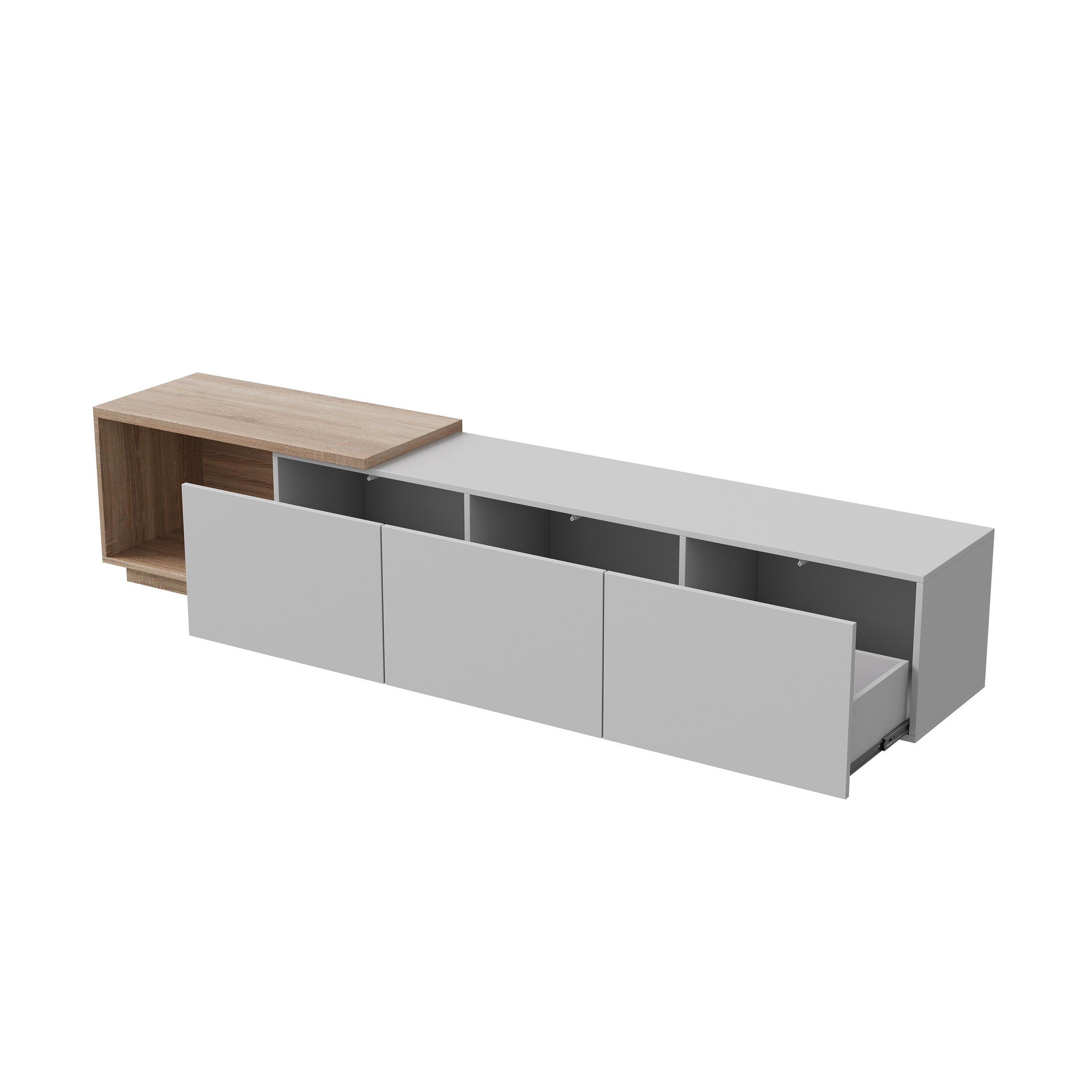 TV-SCHRANK Weiß-Holzoptik mit Sensor-LED & ausziehbarer Länge - Weiß, Holzwerkstoff (38/44/240cm) - SHOPENTRA
