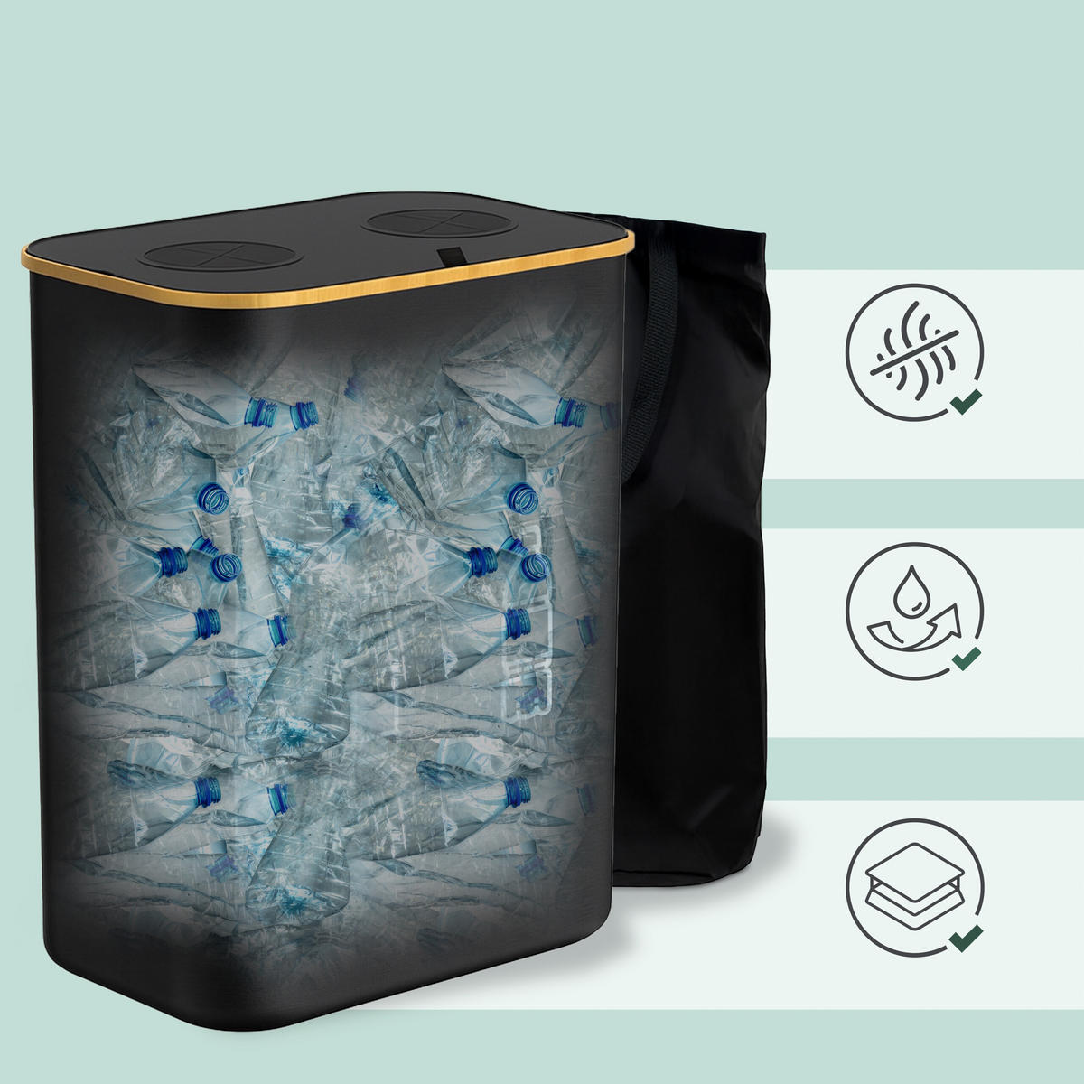 PFANDFLASCHEN-SAMMELBEHÄLTER - Grau, Holz/Kunststoff (57/70/37cm) - Relaxdays