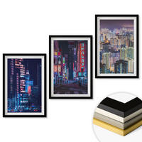 WANDBILDER 3er-Set - 40x60 cm Schwarzer Rahmen - Neonlichter der nächtlichen Stadt - Schwarz, Kunststoff (40/60cm) - ArtPrintCave