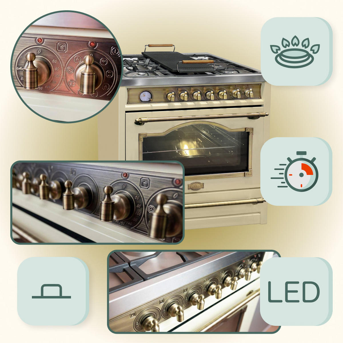 GAS-ELEKTRO-STANDHERD HGE 93555 ElfEm Elfenbein 90cm - Beige, Metall (90/90/60cm) - Kaiser Küchengeräte