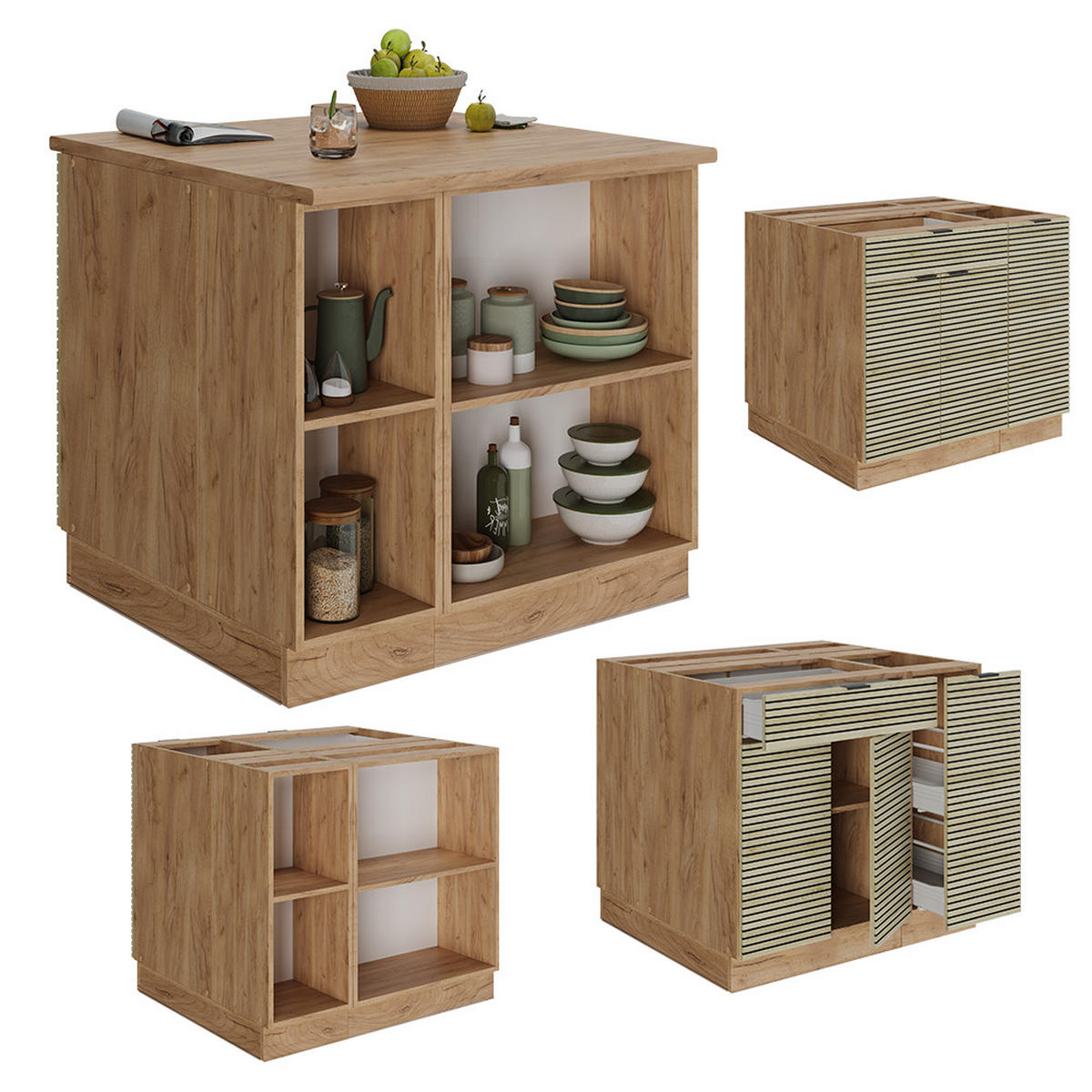 KÜCHENINSEL Fame-Line Eiche Paneel 90 cm mit Schublade, ohne Arbeitsplatte - Honigeiche/Hellbraun, Holzwerkstoff (90/82/60cm) - Vicco