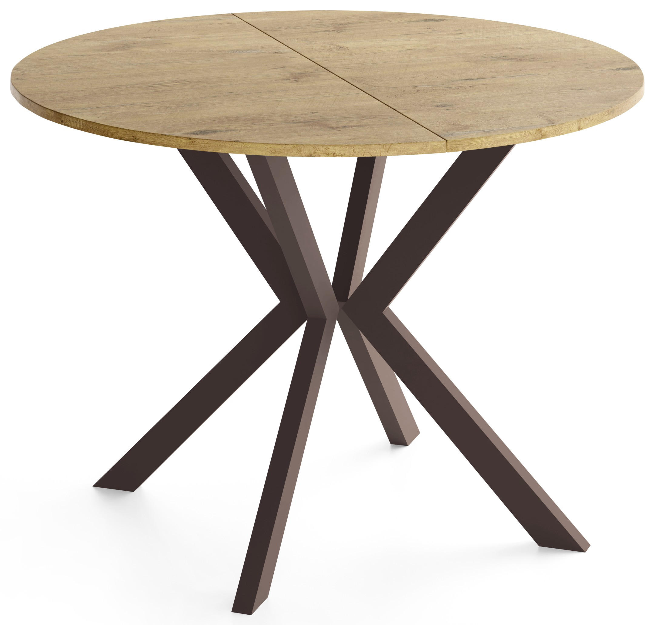 ESSTISCH Valio rund oval ausziehbar verlängerbar mit braunen Metallbeinen, Eiche Hellbraun 100-140/100/76 cm - Eichefarben/Braun, Holzwerkstoff/Metall (100/140/76cm) - WFL GROUP