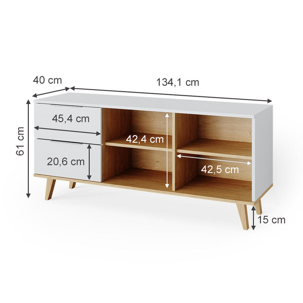 Thumbnail - Vicco Kommode, Weiß, Weiß, Holzwerkstoff, 6 Fächer, 2 Schubladen, Rechteckig, 40x61x134 cm, Wohnzimmer, Kommoden & Sideb...
