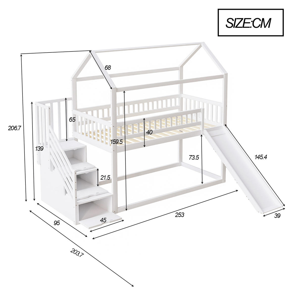 HOCHBETT Massivholz 90/200 cm Weiß - Weiß, Holz - Raumix