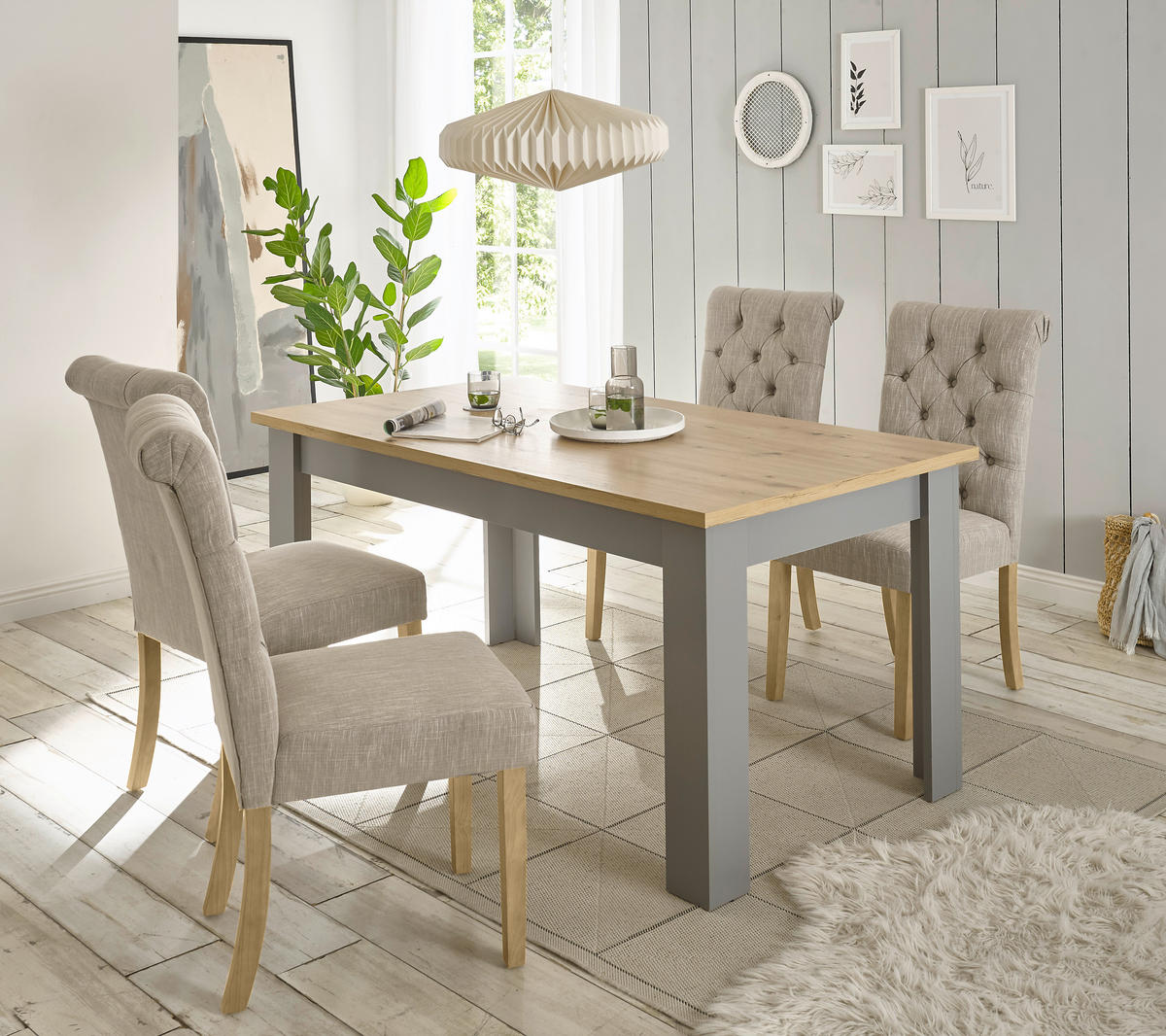 ESSTISCH C14 Light Gray & Artisan Eiche 160/76/90 cm Landhaus - Grau, Holzwerkstoff (90/160/76cm) - Livojo