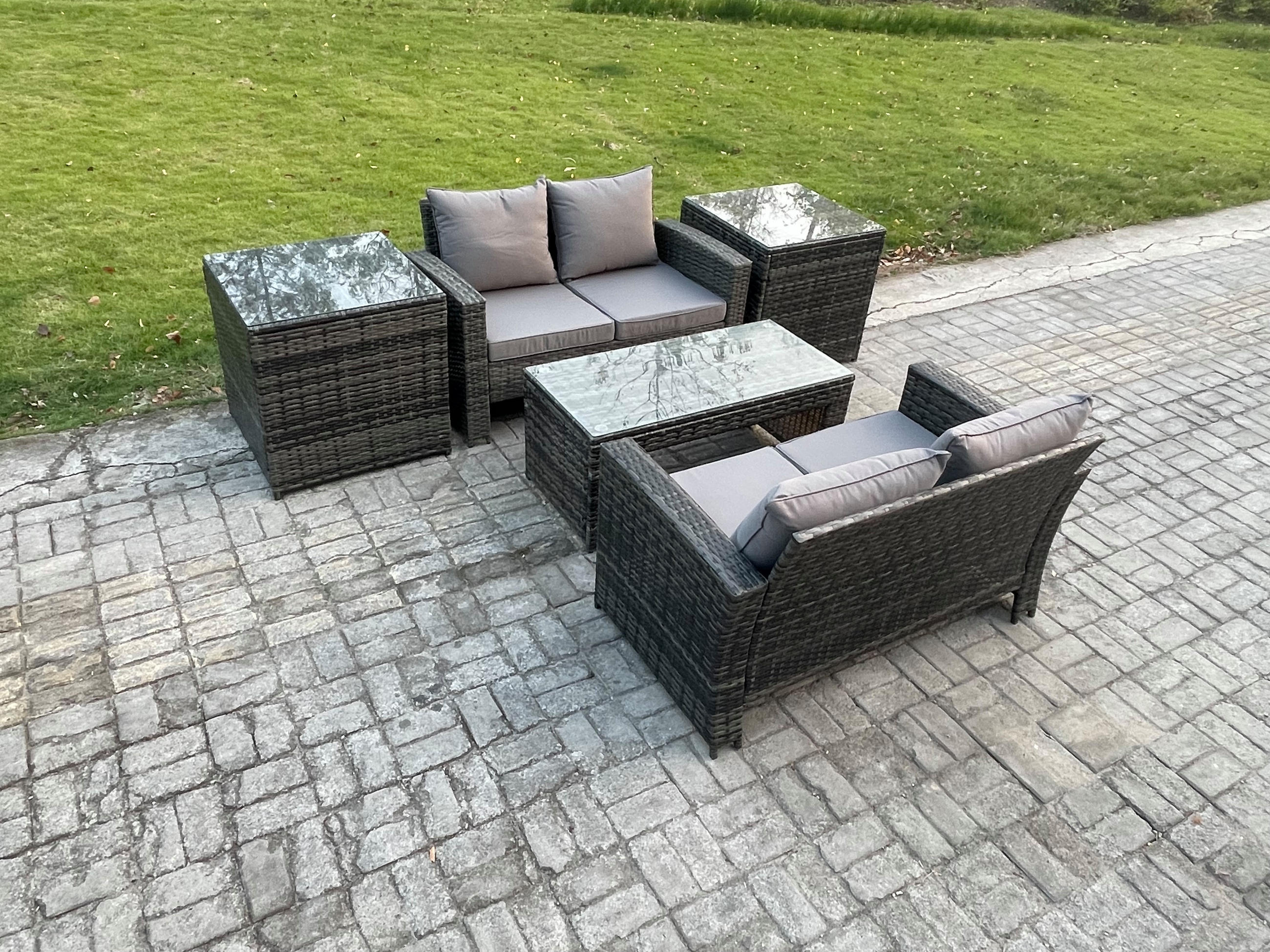 GARTENMÖBEL Set Polyrattan Dunkelgrau 4-Sitzer - Dunkelgrau, Metall - Fimous