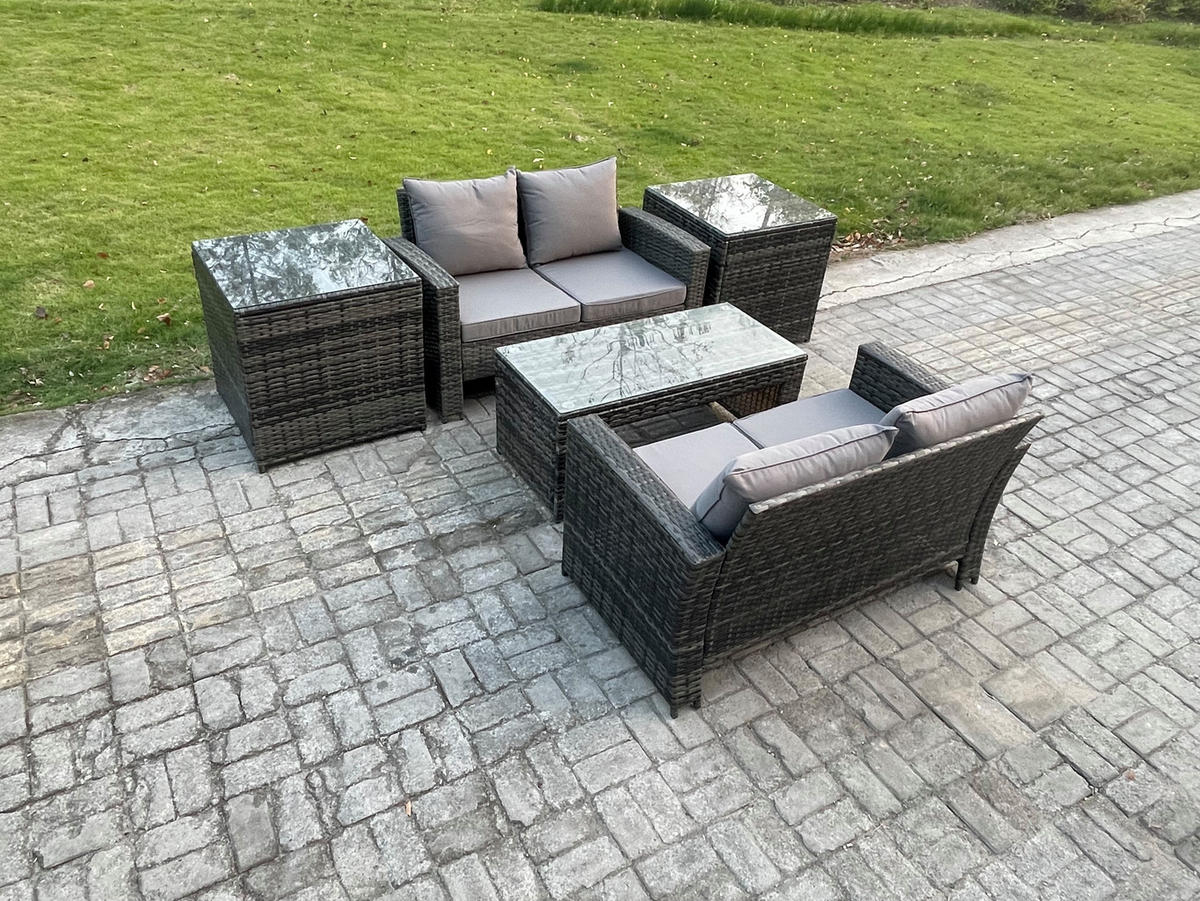 GARTENMÖBEL Set Polyrattan Dunkelgrau 4-Sitzer - Dunkelgrau, Metall - Fimous