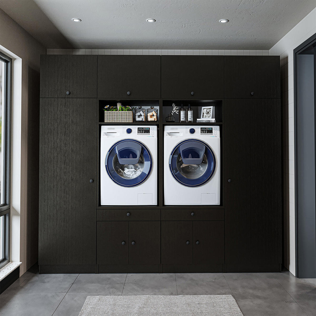 WASCHMASCHINENSCHRANK Serie 1 254cm Breit, 230cm Hoch - Schwarz, Holzwerkstoff (254/230/67cm)
