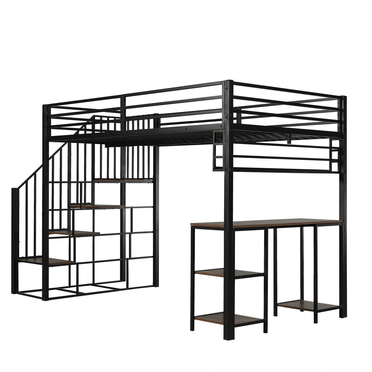 HOCHBETT mit Schreibtisch und Regal 120x200 cm Metall Holzwerkstoff Schwarz - Schwarz, Metall (120/200cm) - Meubliv