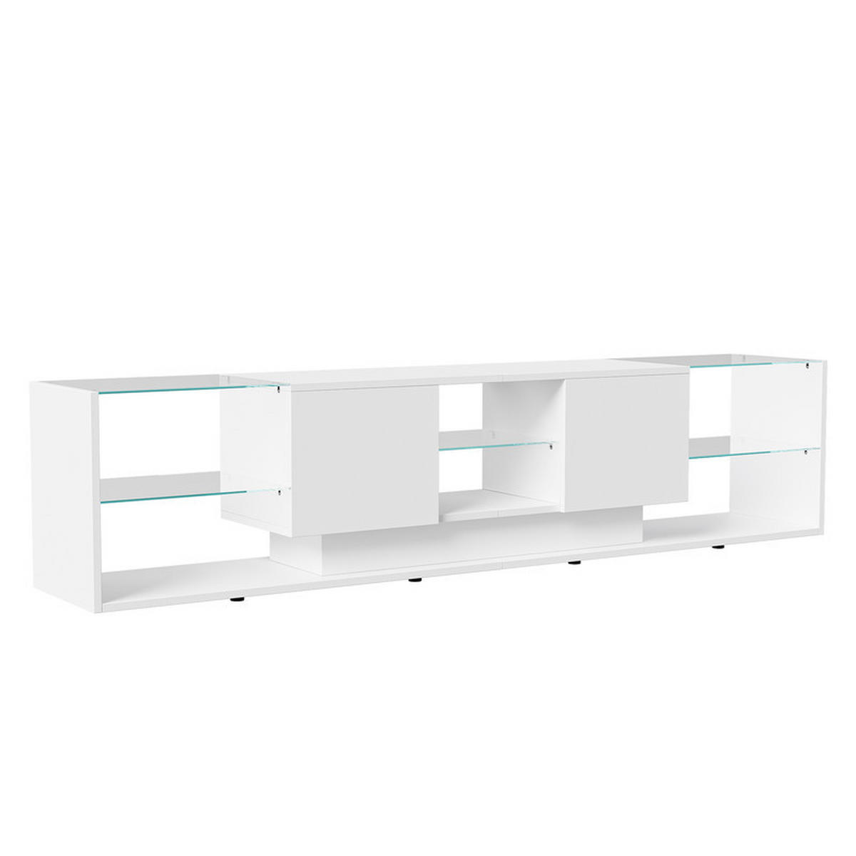 LOWBOARD, 200 x 35 x 45 cm LED Highlights mit Offenen Stauraum und 2 Schubladen, Glastrennwand, MDF - Weiß, Glas (35/45/200cm) - WoodenAura