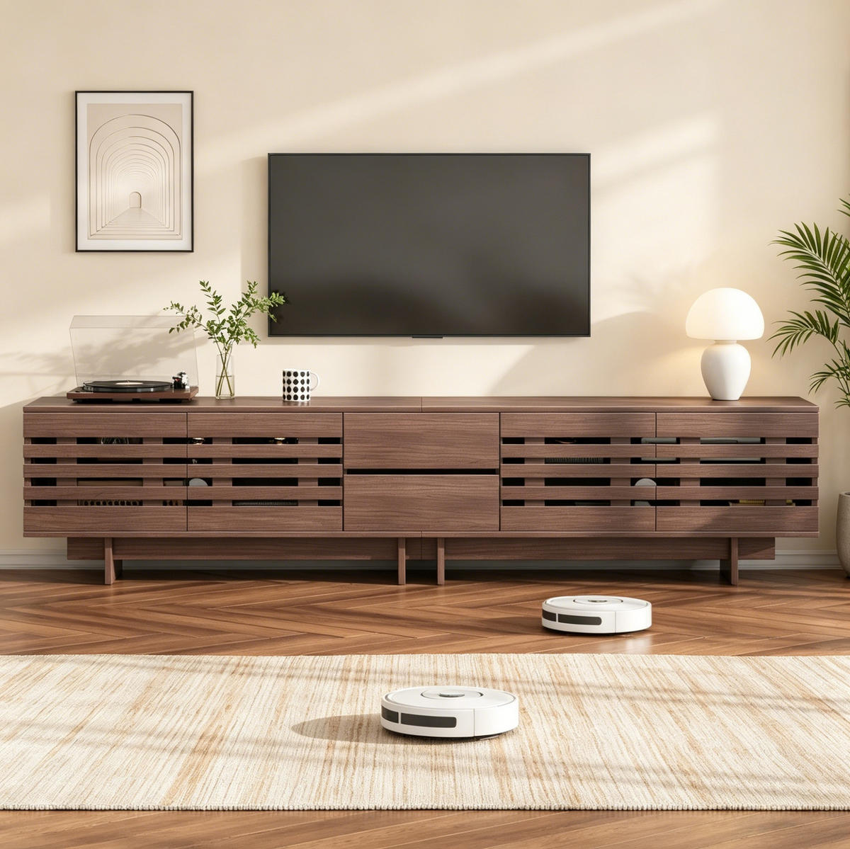TV-LOWBOARD 200/39,5/55 cm walnussfarben aus MDF mit 2 Schubladen - Walnussfarben, Holzwerkstoff (200/55/39.5cm) - OKWISH