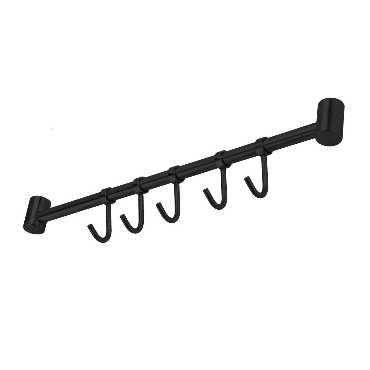 KÜCHEN HAKENLEISTE mit 5 Haken - Schwarz, Metall (3.4/2.2/35.8cm) - Intirilife
