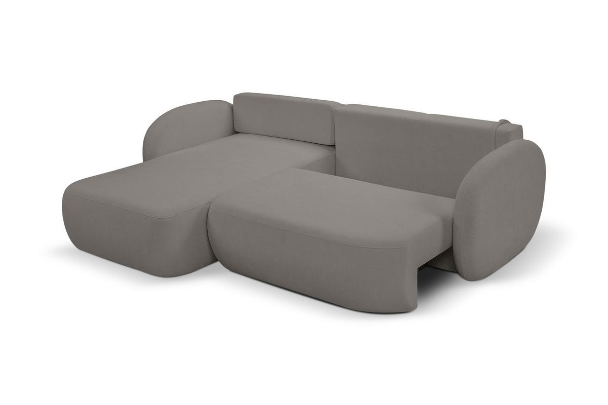 ECKSOFA AMICO L-S Grau Geflochtener Stoff mit Schlaffunktion - Grau, Holz (248/174cm) - MASSENO