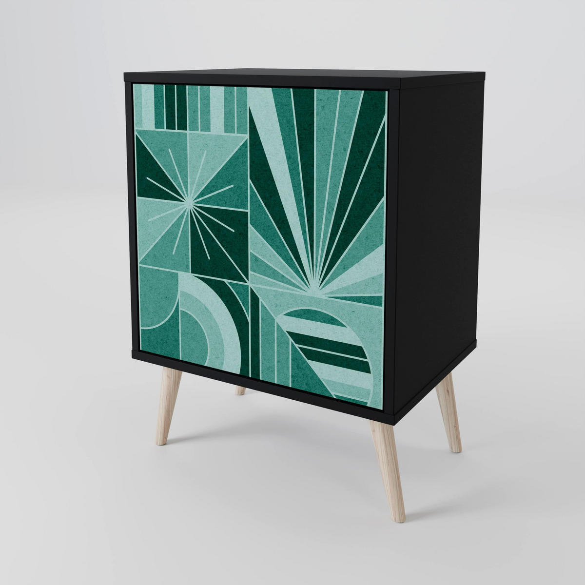 SIDEBOARD HARMONIC GRID, Schwarz, 57,5x42x72,5 cm, Schwarze Metallfüße - Multicolor/Schwarz, Holzwerkstoff/Metall (57.5/72.5/42cm) - SpaceRebels