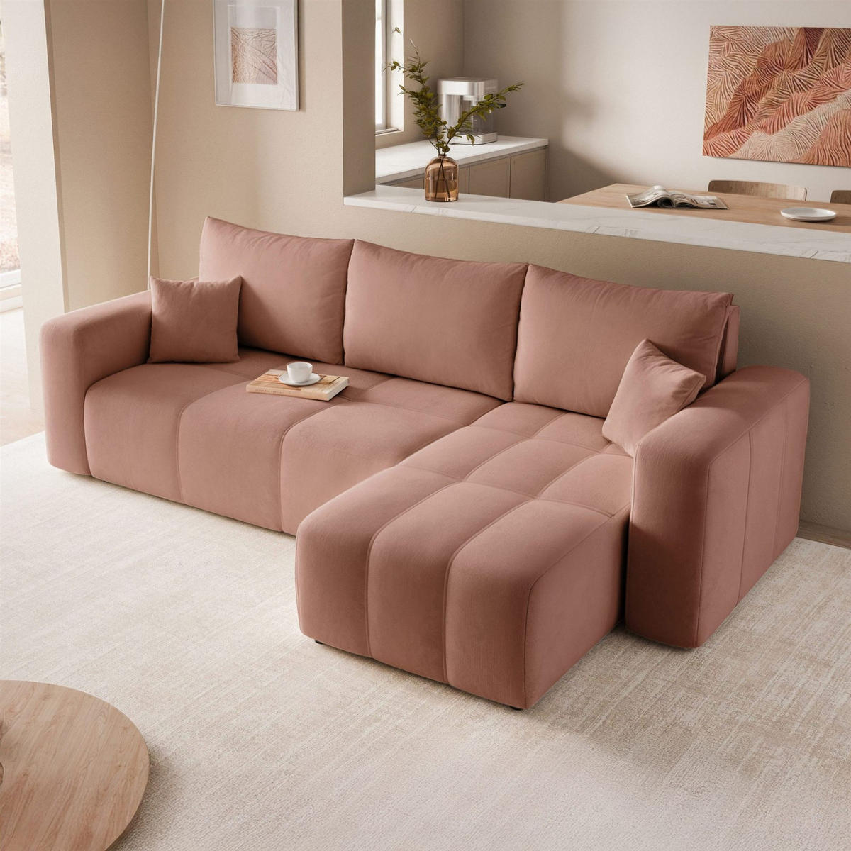 ECKSOFA Leros Mit Schlaffunktion - Rosa, Holzwerkstoff/Textil (248/145cm) - Fun Möbel