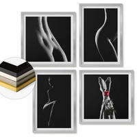 WANDBILDER 4er Set - 50x50 cm & 40x60 cm Silberner Rahmen - Schwarze und weiße weibliche Formen - Silberfarben, Kunststoff (50/50cm) - ArtPrintCave