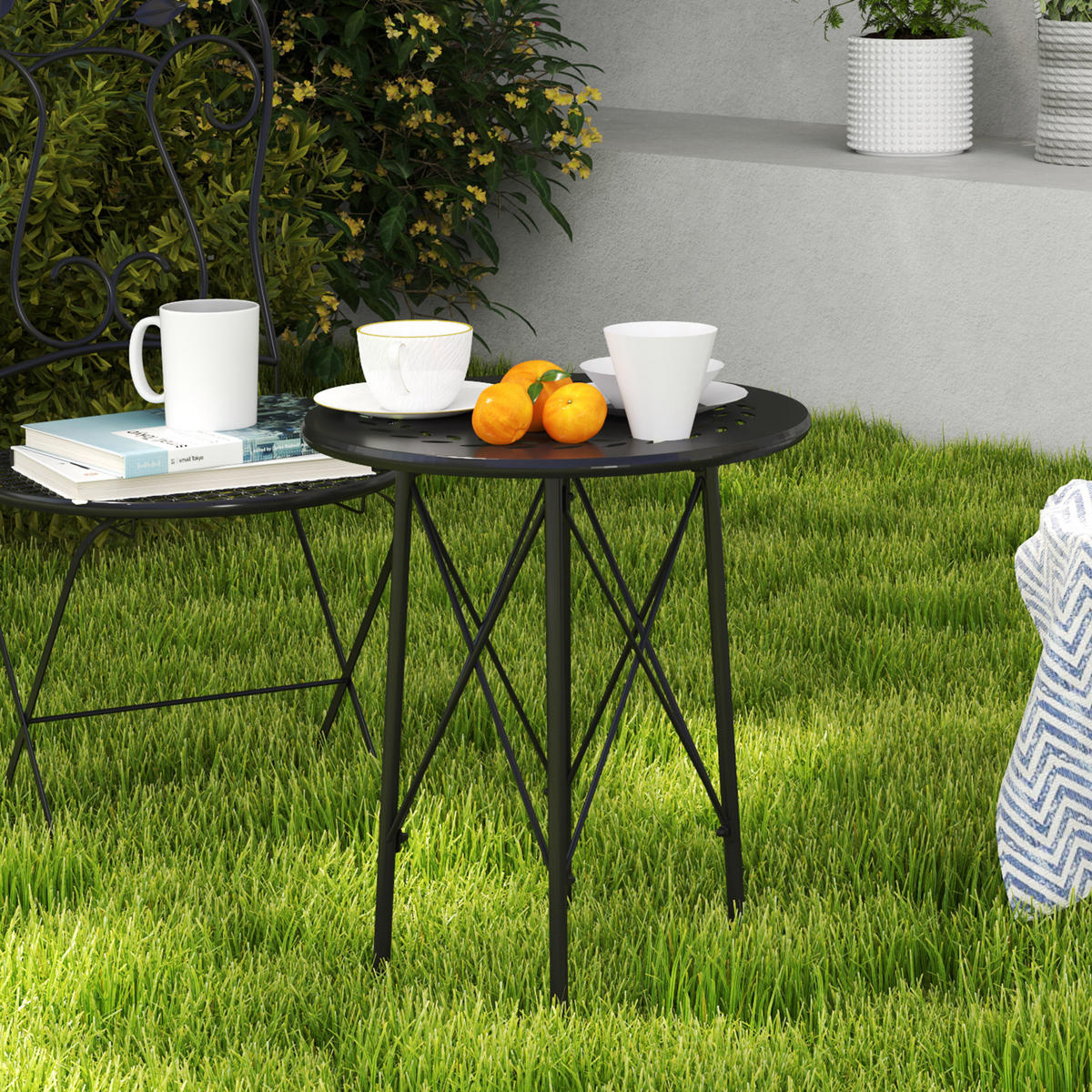 GARTENTISCH Ø40 x 50cm - Schwarz, Metall (40/40/50cm) - Outsunny