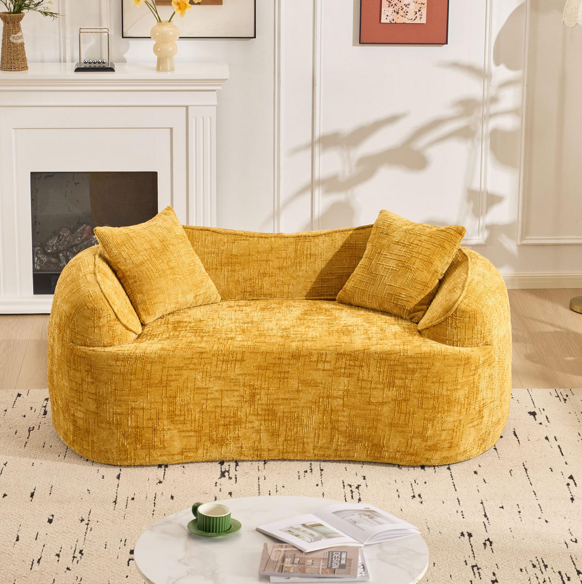 2-SITZER Sofa gebogen mit Armlehnen, ergonomischer Komfort und fertig montiert, Gelb - Gelb, Kunststoff (87/70/170cm) - Modfu