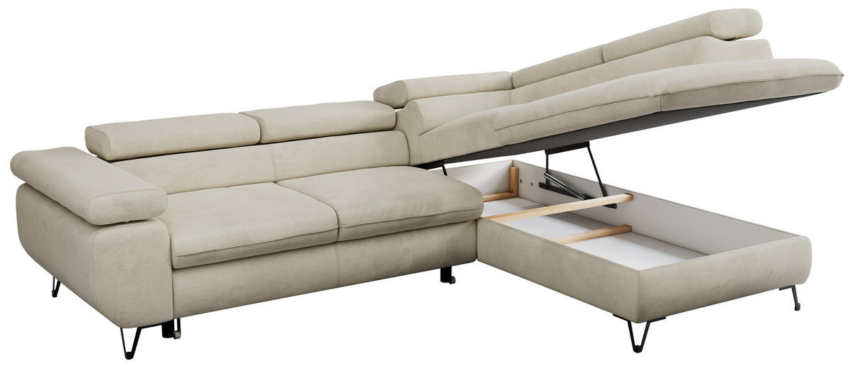 ECKSOFA PETER L Beige Velvet - Rechts Seite - Beige/Schwarz, Textil/Metall (273/208cm) - MKS