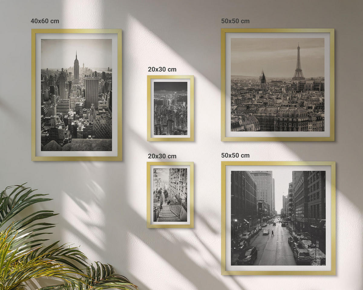 WANDBILDER 5er Set - 50x50 cm & 20x30 cm & 40x60 cm Goldrahmen - Winterlandschaften, Wasserfälle, Nordlichter - Goldfarben, Kunststoff (40/60cm) - ArtPrintCave