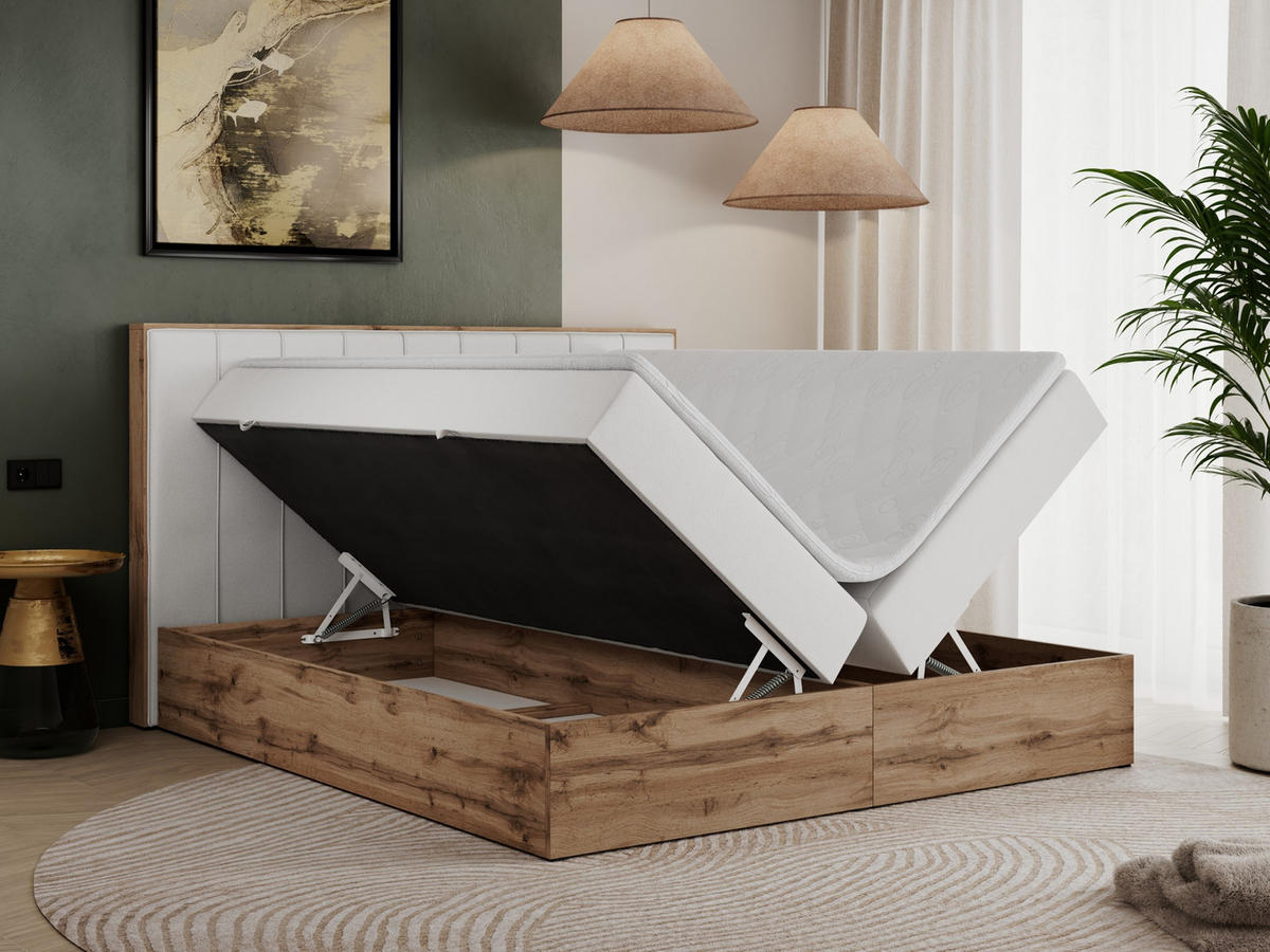BOXBETT BELLISSIMO 160/200 Weiß Kunstleder - H3 - Weiß, Holz/Textil (160/200cm) - MKS