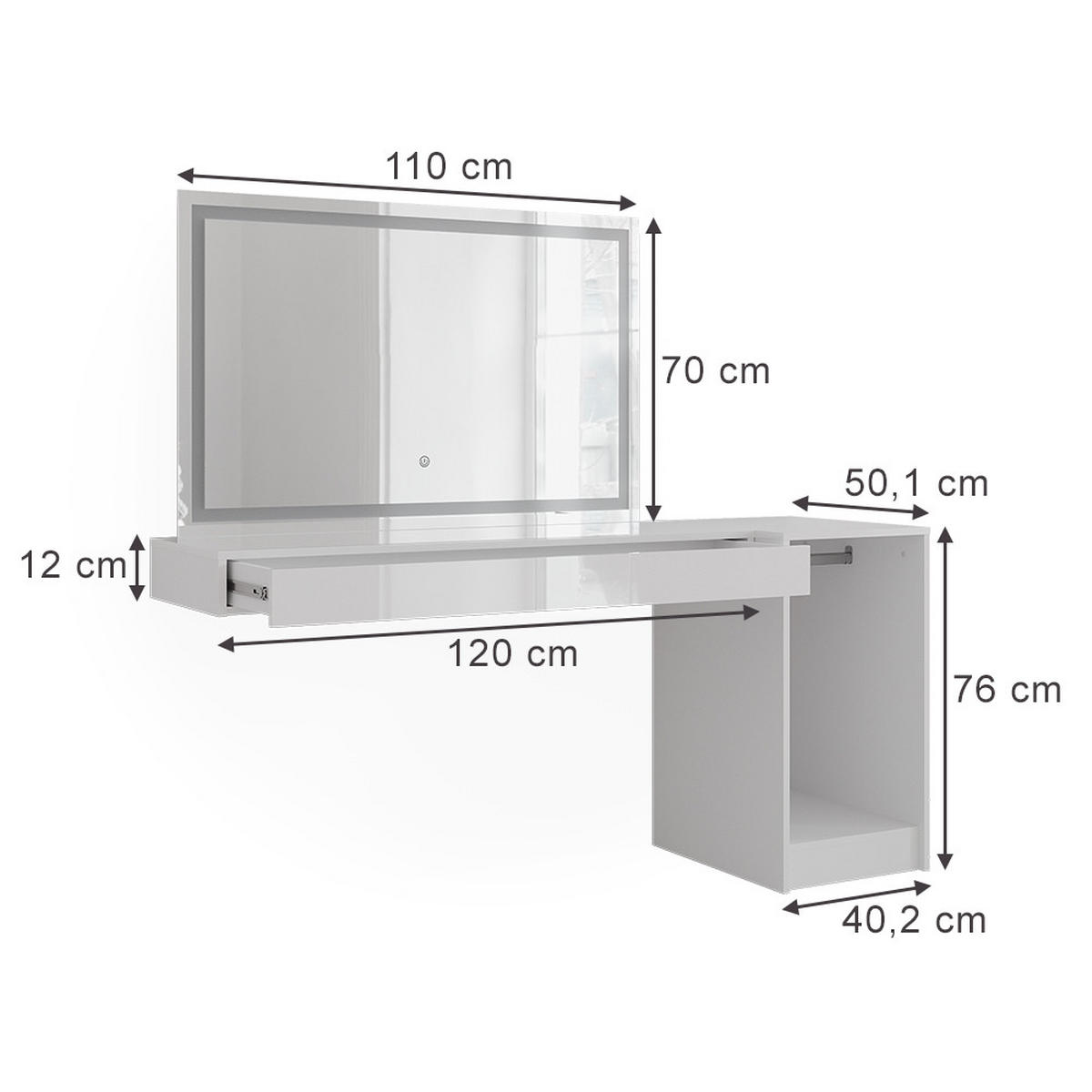 TOALETNÍ STOLEK Sherry Bílá - bílá, kompozitní dřevo (120/12/40.1cm) - Vicco