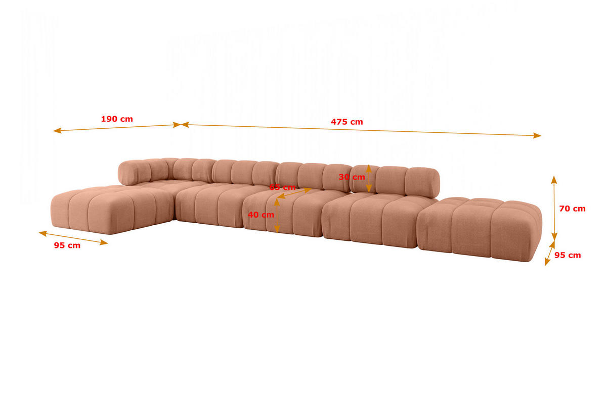 ECKSOFA modulares Sofa Kerru-L3 - 475x190x70 cm Apricot Velours - Koralle, Holzwerkstoff/Textil (475/190cm) - ALTDECOR