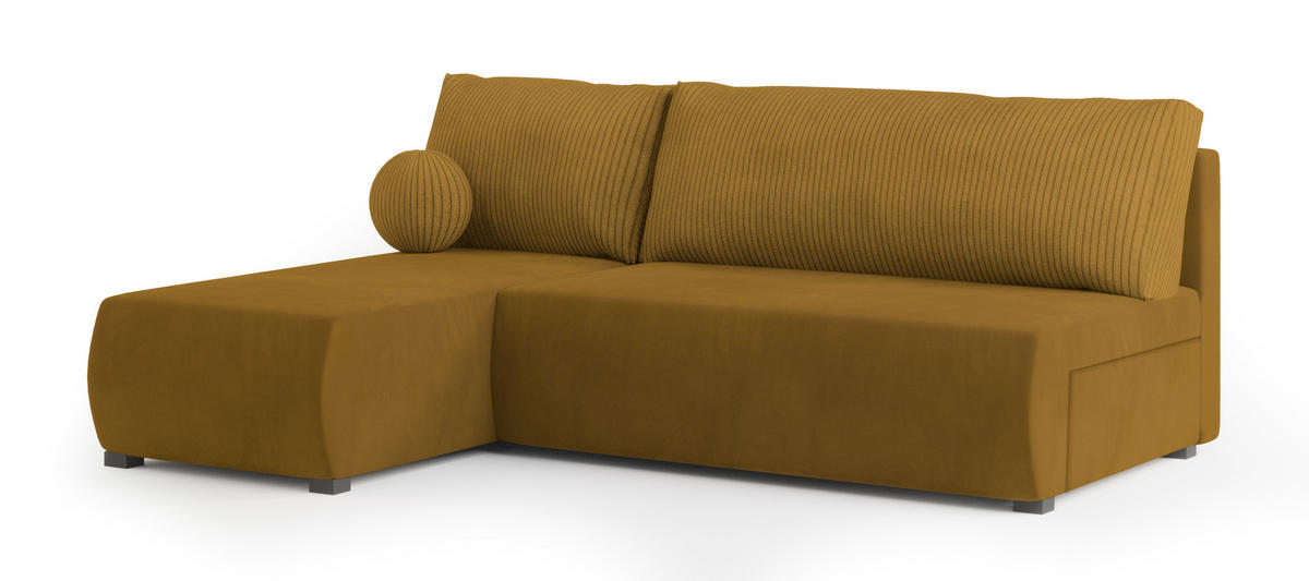 ECKSOFA PARVELO Gelb Plüsch-Stoff mit Schlaffunktion - Gelb, Holz (200/143cm) - MASSENO