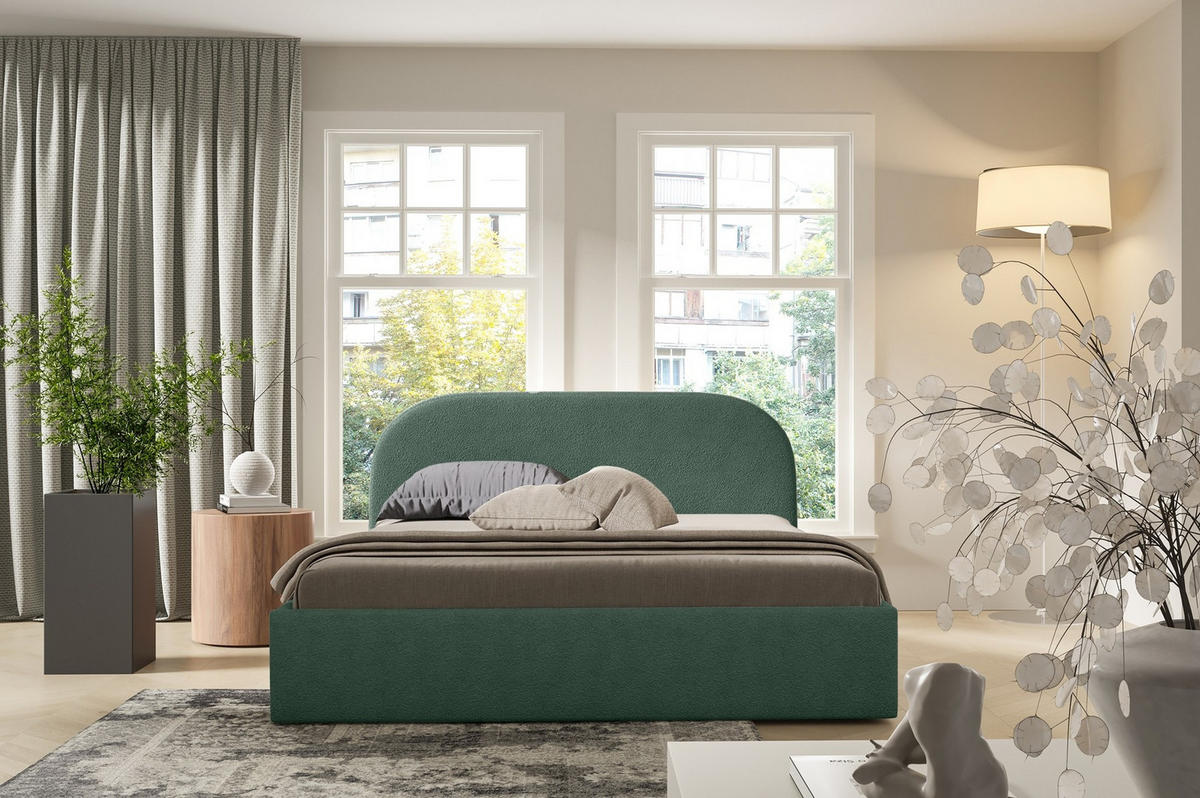 POLSTERBETT Luna Grün 180x200 cm, mit Bettkasten und halbrundem Kopfteil - Grün, Holzwerkstoff/Textil (180/200cm) - Bettso
