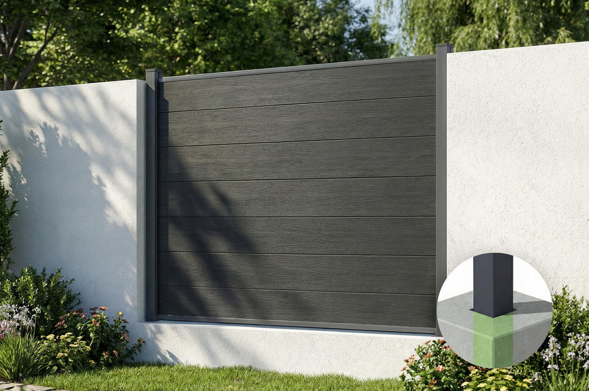 VERBUNDZAUN 2 m STOCKHORN H. 150 cm zum Einbetonieren, grau - Grau, Holzwerkstoff (200/150cm) - Casanoov