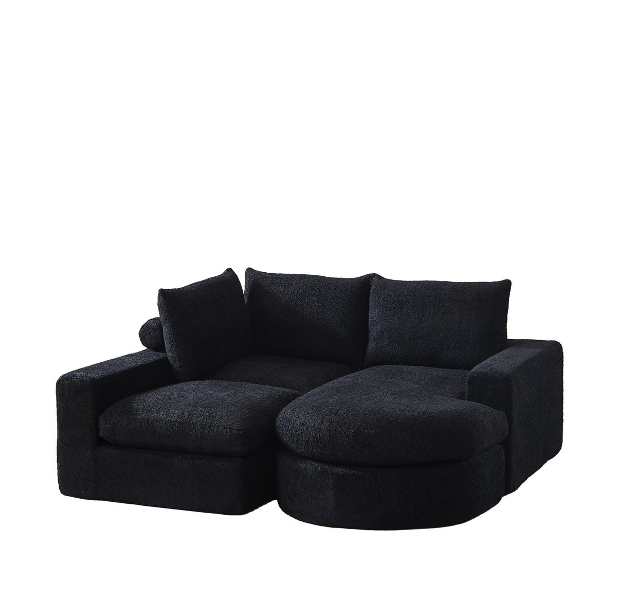 ECKSOFA aus Chenille Schwarz mit verstellbarer Chaiselongue, 4 Modulen und ohne Montage - Schwarz, Textil (250/160cm) - Modfu