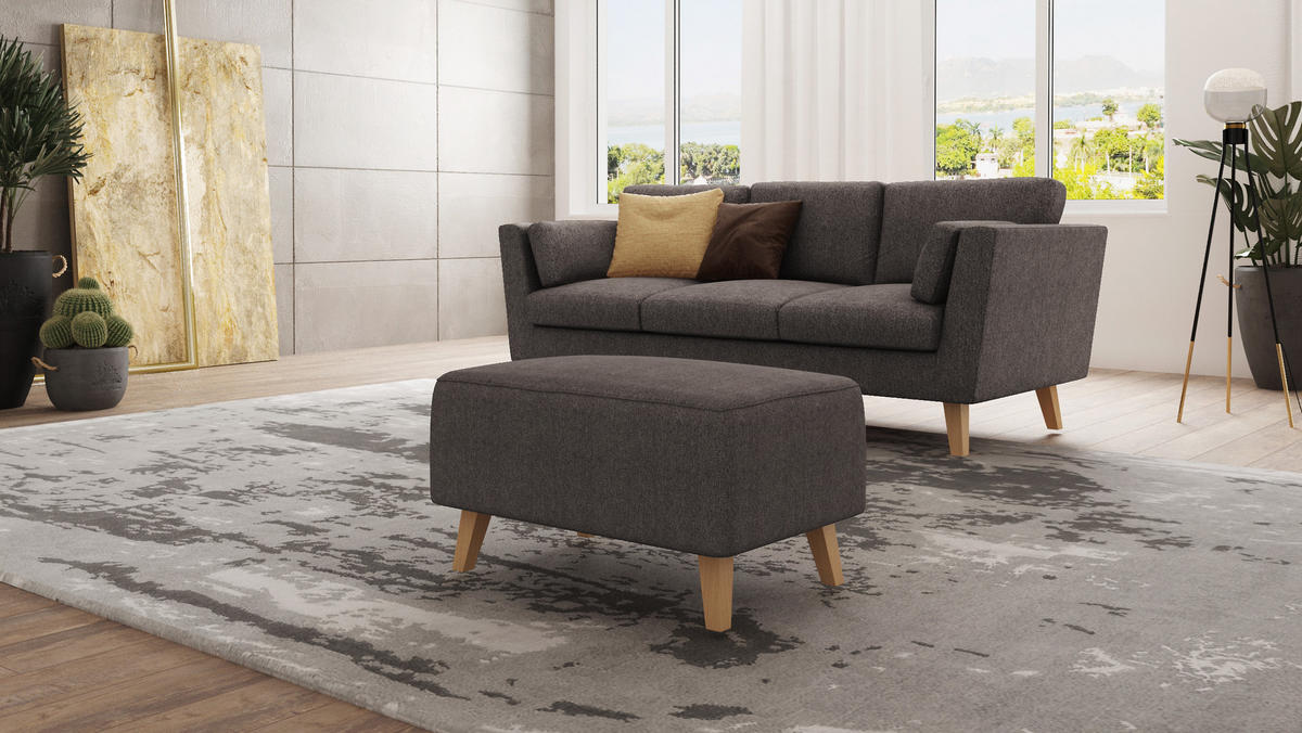 HOCKER Mario Braun - Khaki Microfaser - Naturfarben/Braun, Buchenholz/Textil (95/51/63cm) - S-Style Möbel