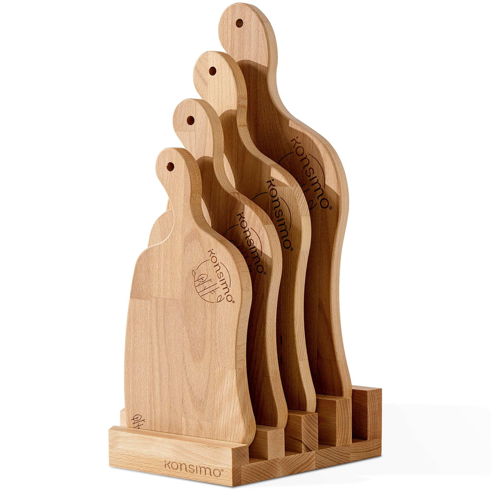 SCHNEIDEBRETT Set mit Halter Hemero 4tlg - Buchefarben, Holz (49/8cm) - KONSIMO®