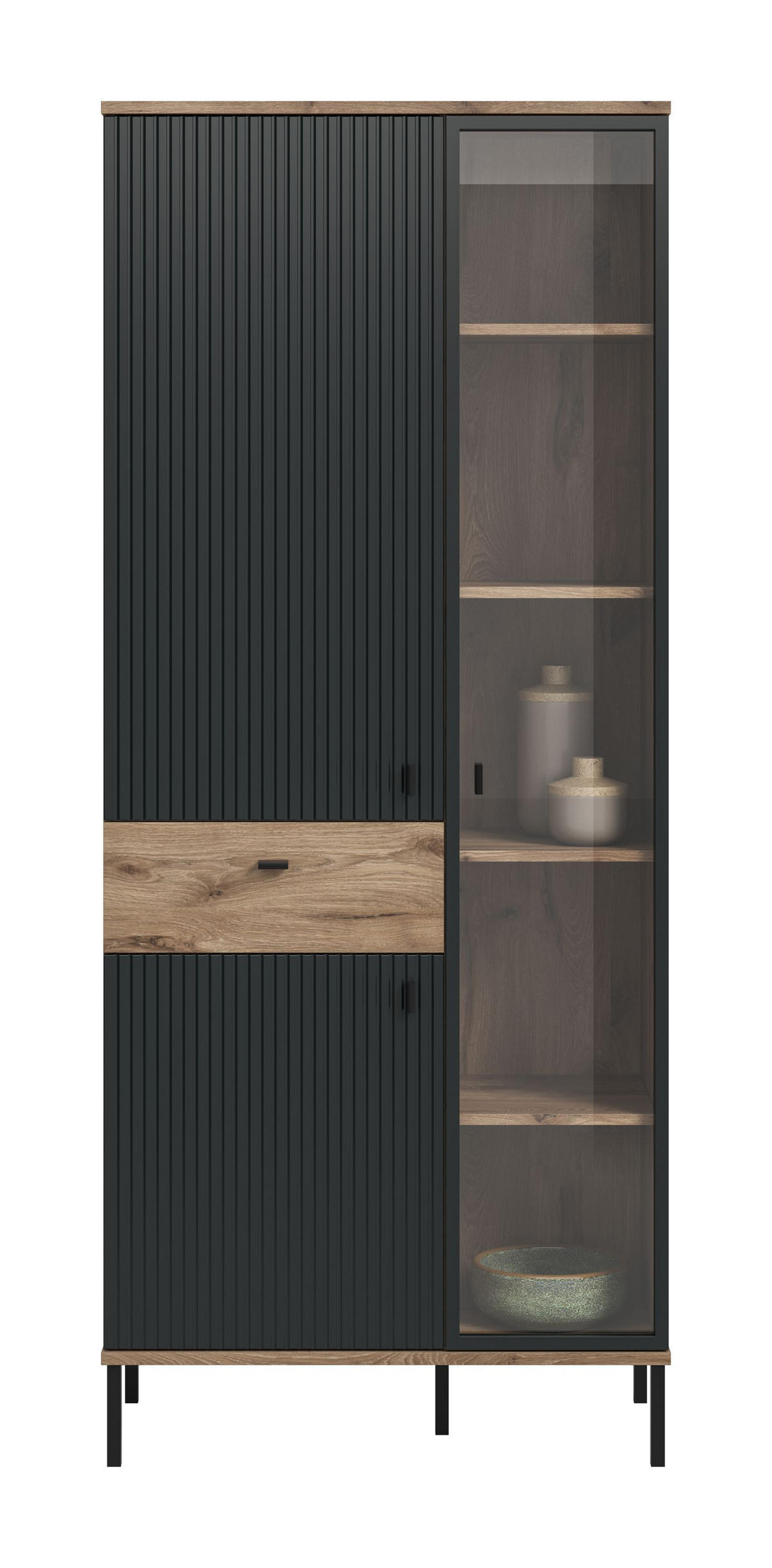 STAURAUMVITRINE CHESS (B/H/T: ca. 83/198/41 cm) in Nox Oak Nachbildung/schwarz - Eichefarben, Holzwerkstoff (83/198/41cm)