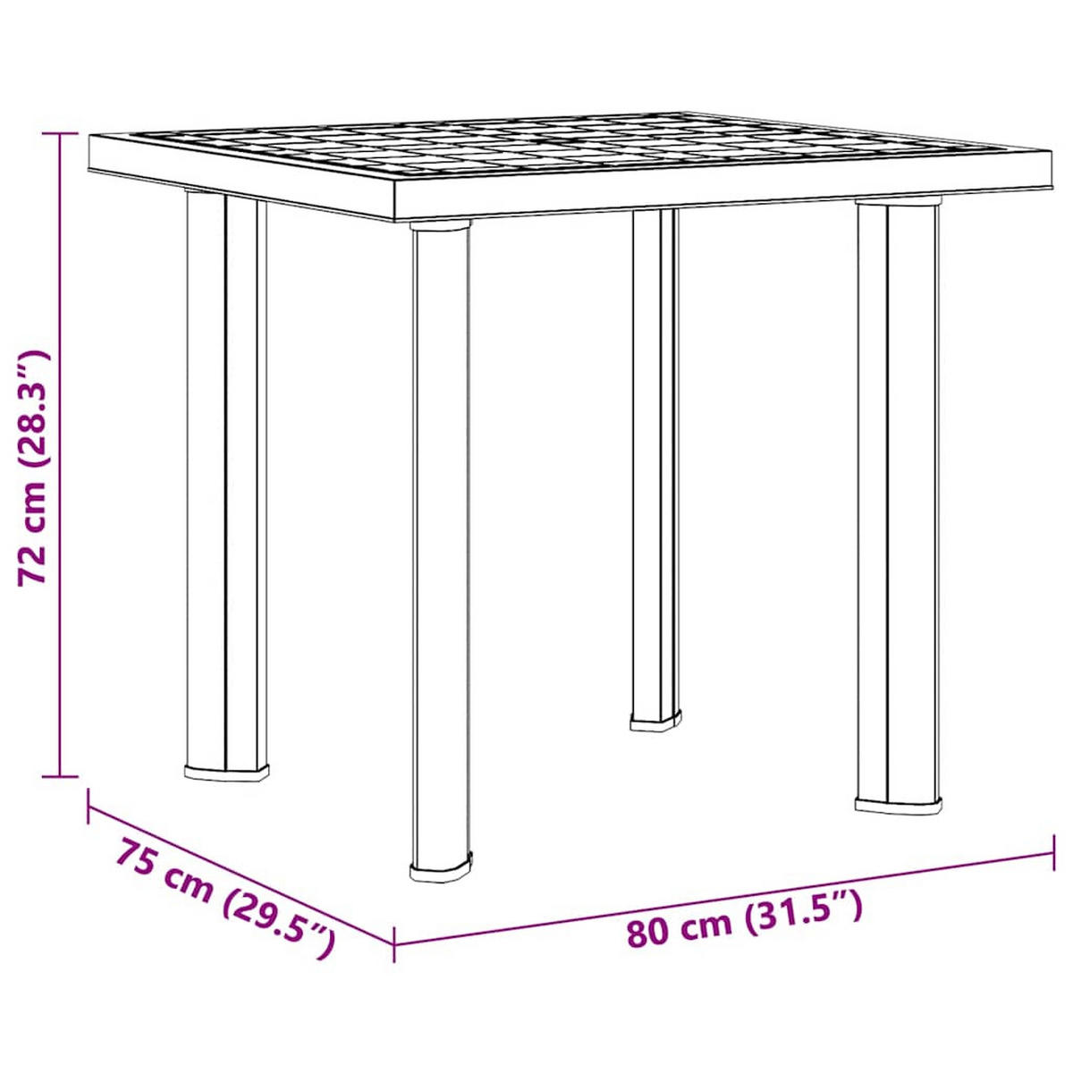 GARTENTISCH Weiss 80/75/72 Cm Kunststoff - Weiß, Kunststoff (75/80/72cm) - vidaXL