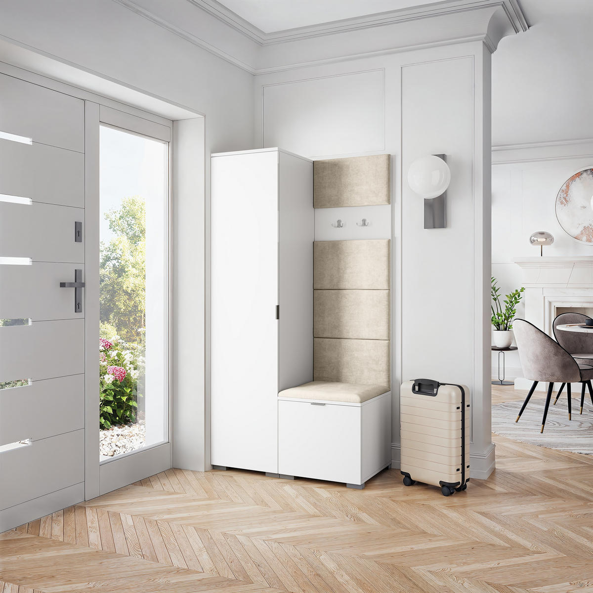 GARDEROBENSCHRANK LORI 95/181/51 cm Modern Weiß - Ecru/Weiß, Holzwerkstoff (95/181/51cm) - MASSENO