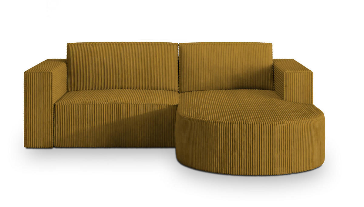 ECKSOFA SORELA P R-S Gelb Kordstoff mit Schlaffunktion - Gelb, Holz (263/174cm) - MASSENO