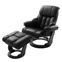 RELAXSESSEL - 2-teilig - Holzwerkstoff / Echtleder / Kunstleder - Schwarz, Leder/Birkenholz (90/104/91cm) - home24