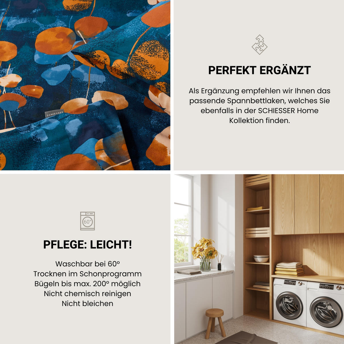 BETTWÄSCHESET Maxima - Renforcé - 2-teilig - 135 x 200 cm - Blau-Rost - Rostfarben, Textil (135/200cm) - SCHIESSER