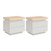 2ER-SET Nachttische mit 2 Schubladen & LEDs – MDF lackiert – Natur & Beige – HALO - Beige, Holz (55/50/40cm) - Vente-Unique