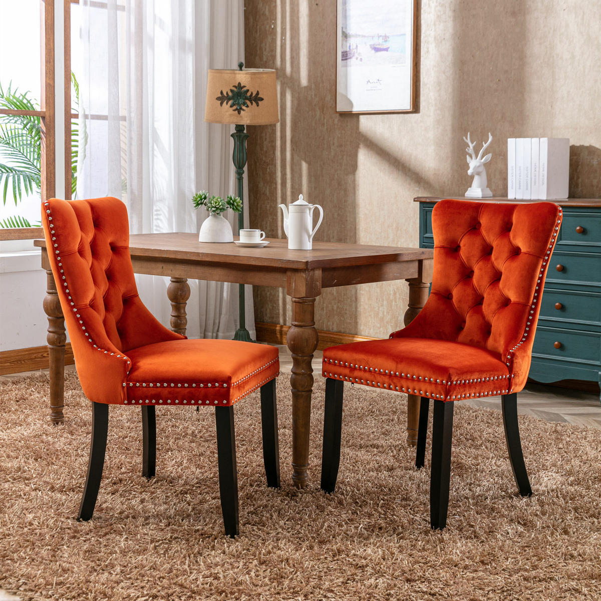 STUHL-SET DE-36286 2 Stück mit Ziernieten Orange - Orange, Holz (50/95/65cm) - ComfortXL