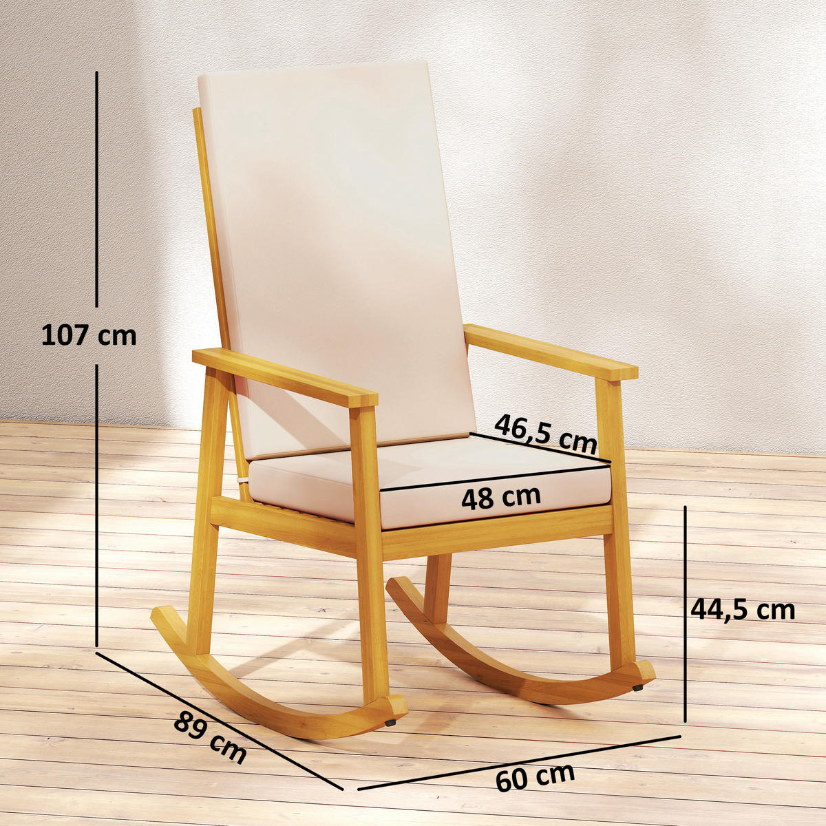 SCHAUKELSTUHL Akazienholz Polyester Beige - Beige/Akaziefarben, Holz/Textil (60/107/89cm) - Outsunny